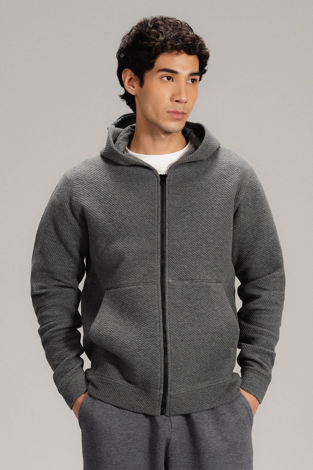 TEXTURED ZIP UP HOODIE