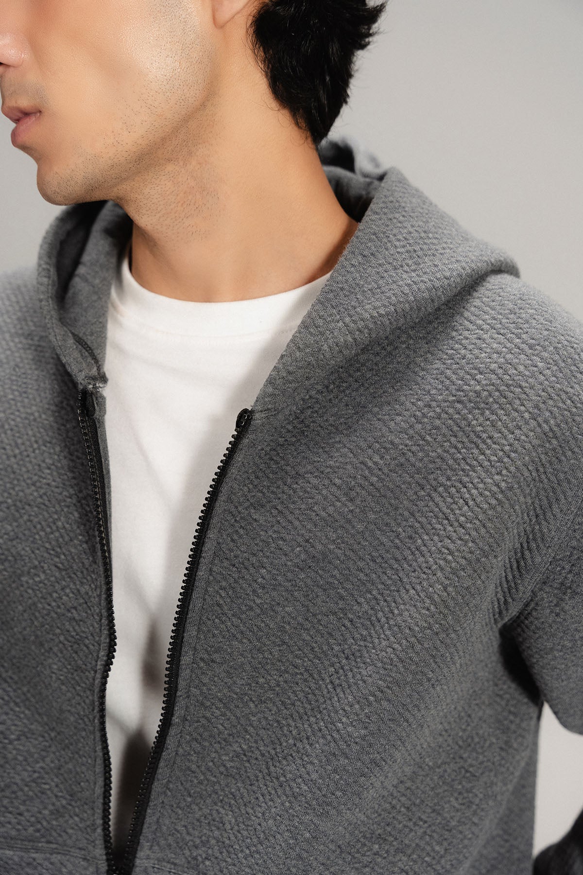 TEXTURED ZIP UP HOODIE