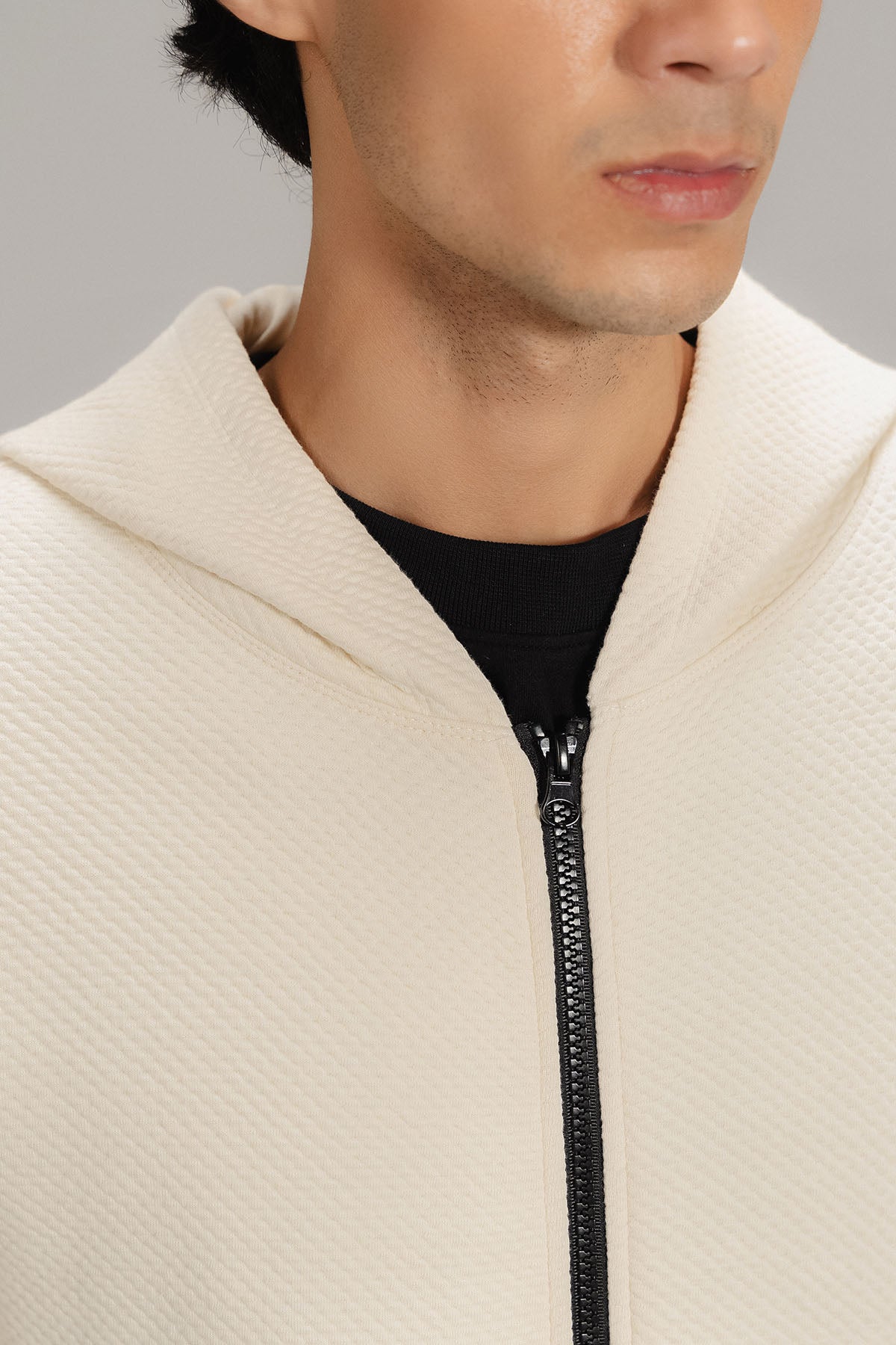 TEXTURED ZIP UP HOODIE