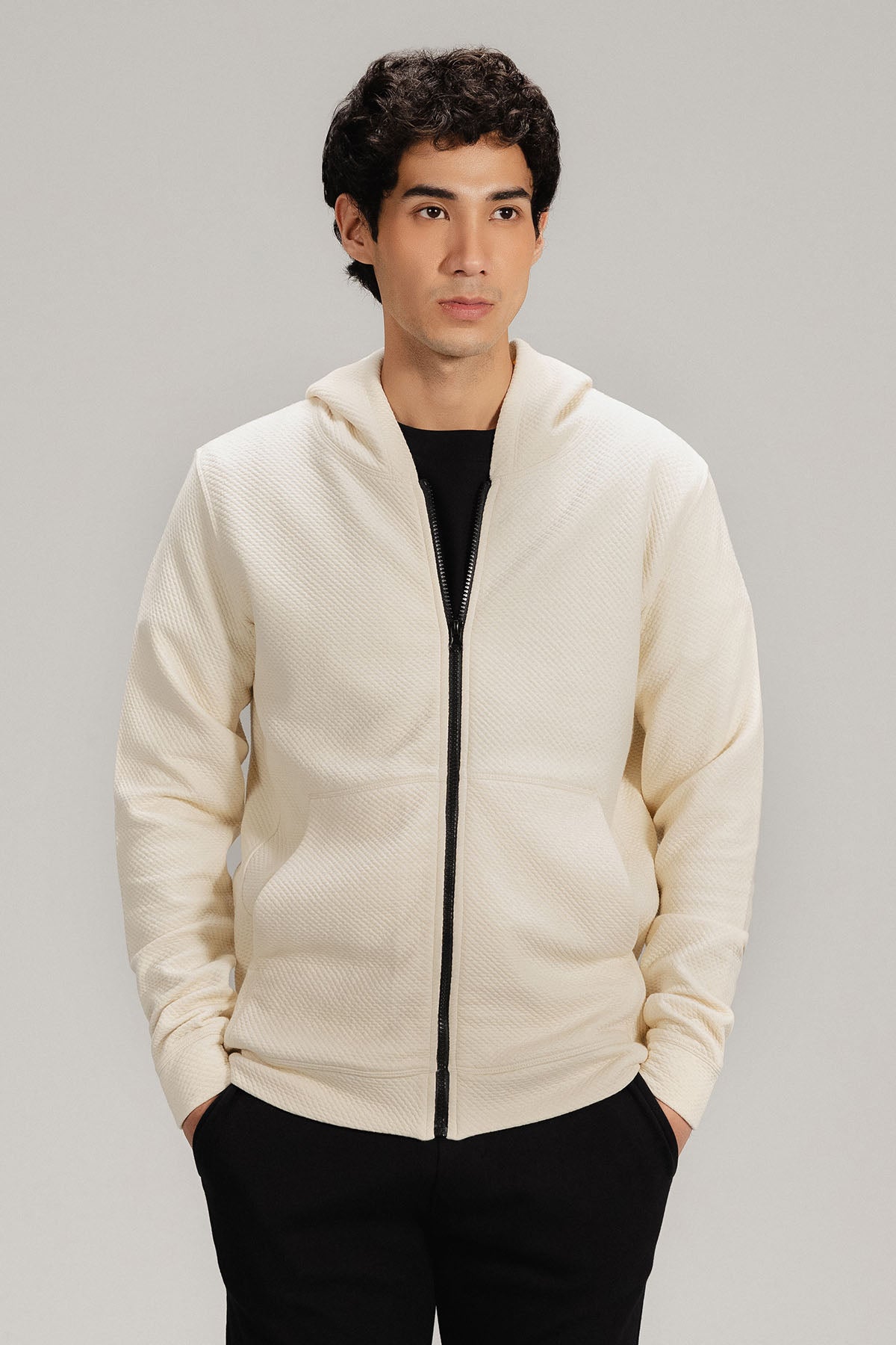 TEXTURED ZIP UP HOODIE