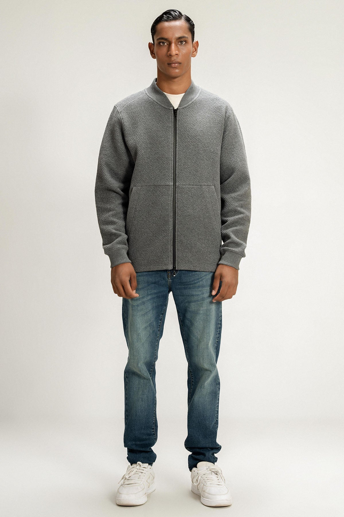 TEXTURED LUXE POCKET ZIP UP JACKET
