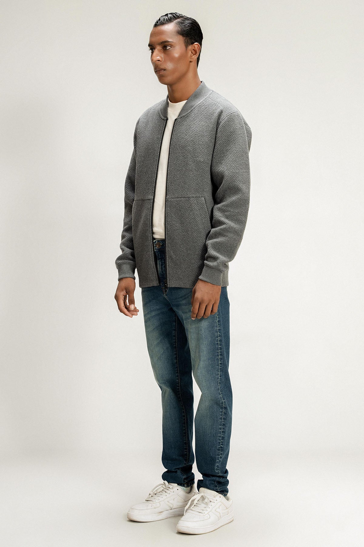 TEXTURED LUXE POCKET ZIP UP JACKET