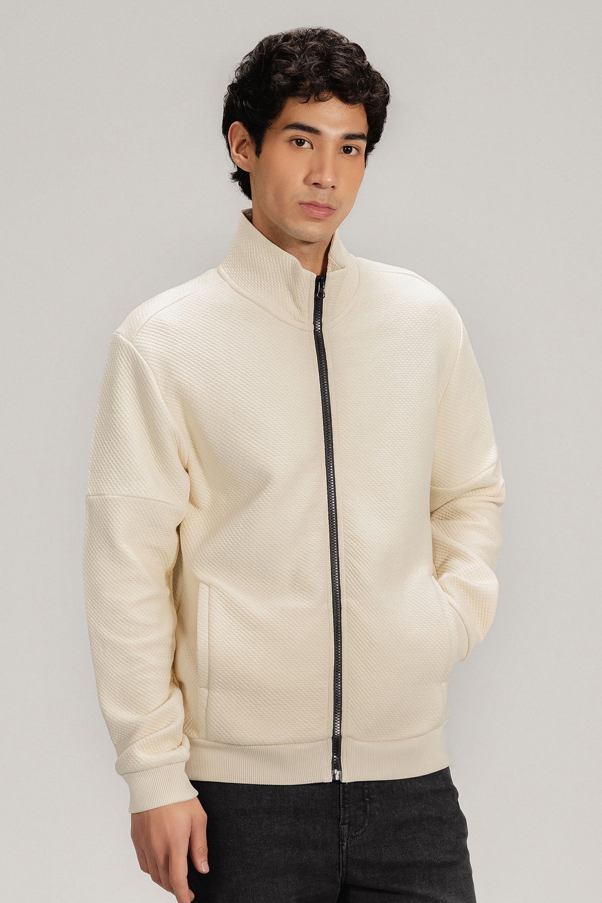 TEXTURED LUXE ZIP UP JACKET