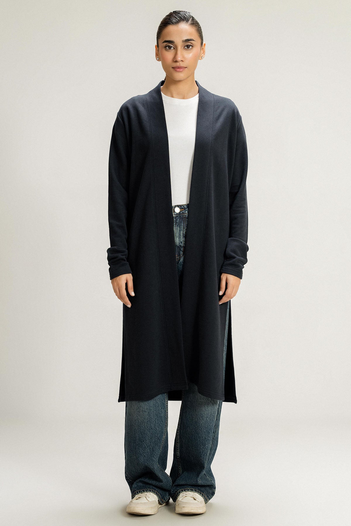 BASIC LONG CARDIGAN - PIMA TERRY