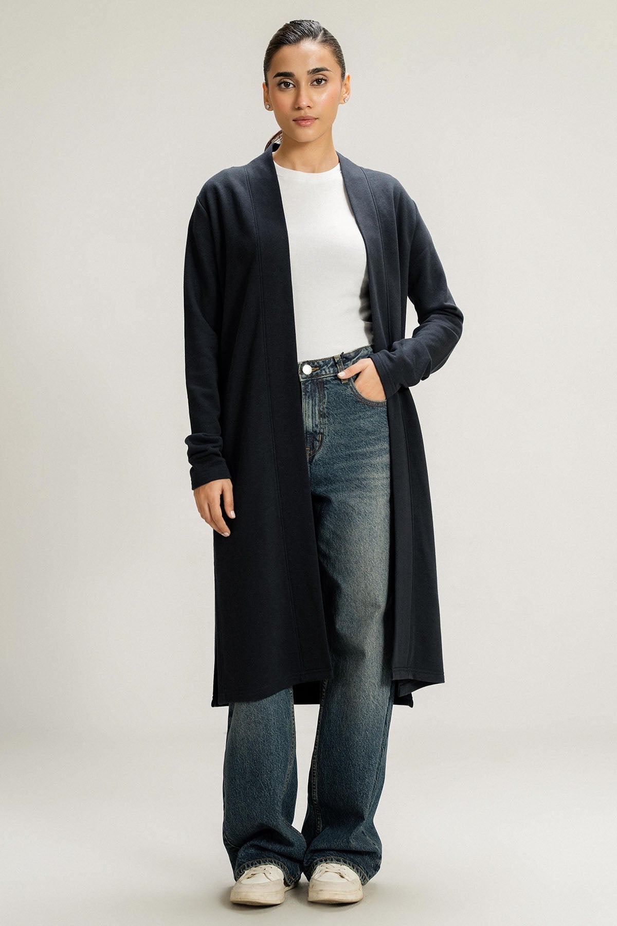 BASIC LONG CARDIGAN - PIMA TERRY