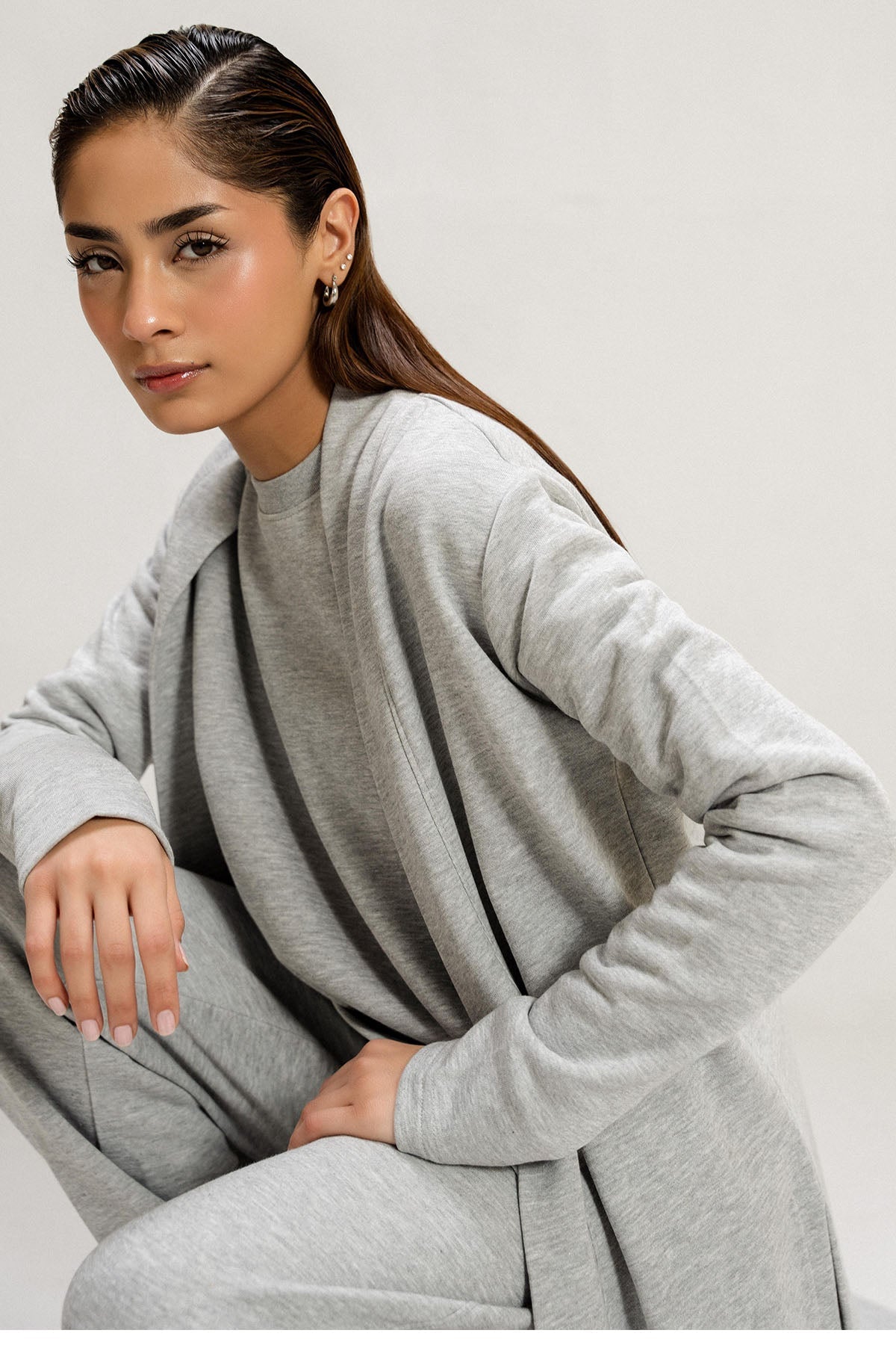 BASIC LONG CARDIGAN - PIMA TERRY