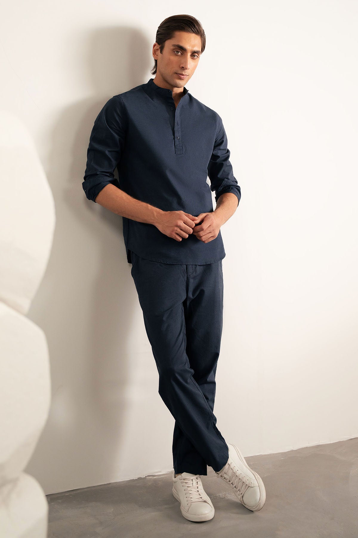 BAND COLLAR LINEN SHIRT