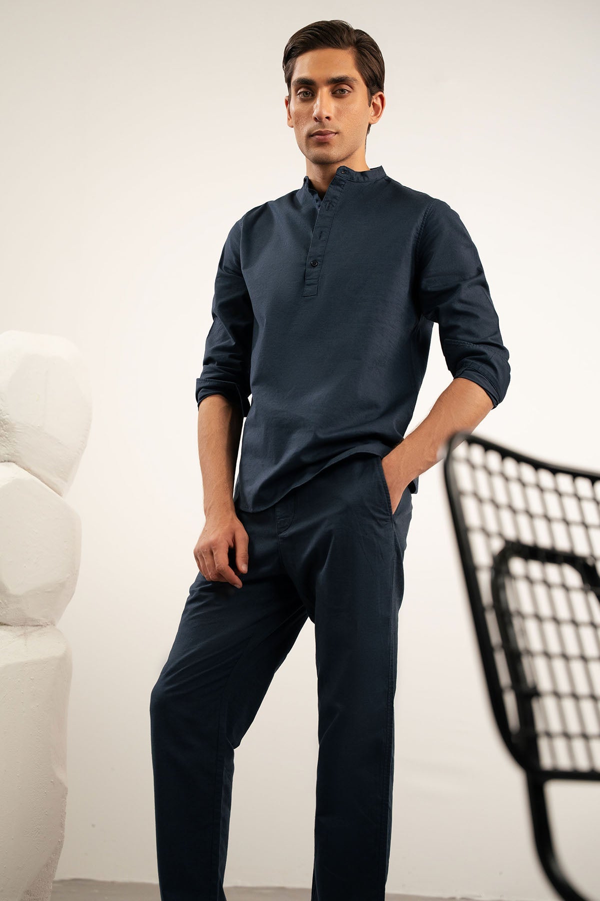 BAND COLLAR LINEN SHIRT