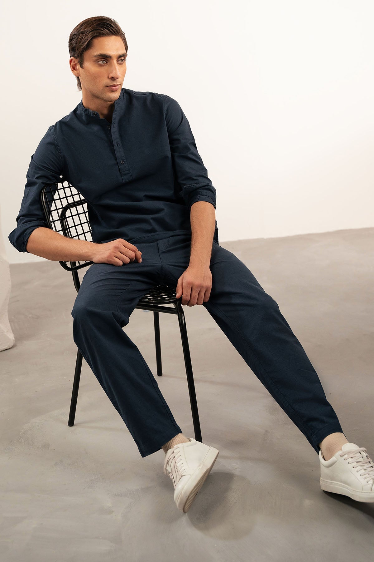BAND COLLAR LINEN SHIRT