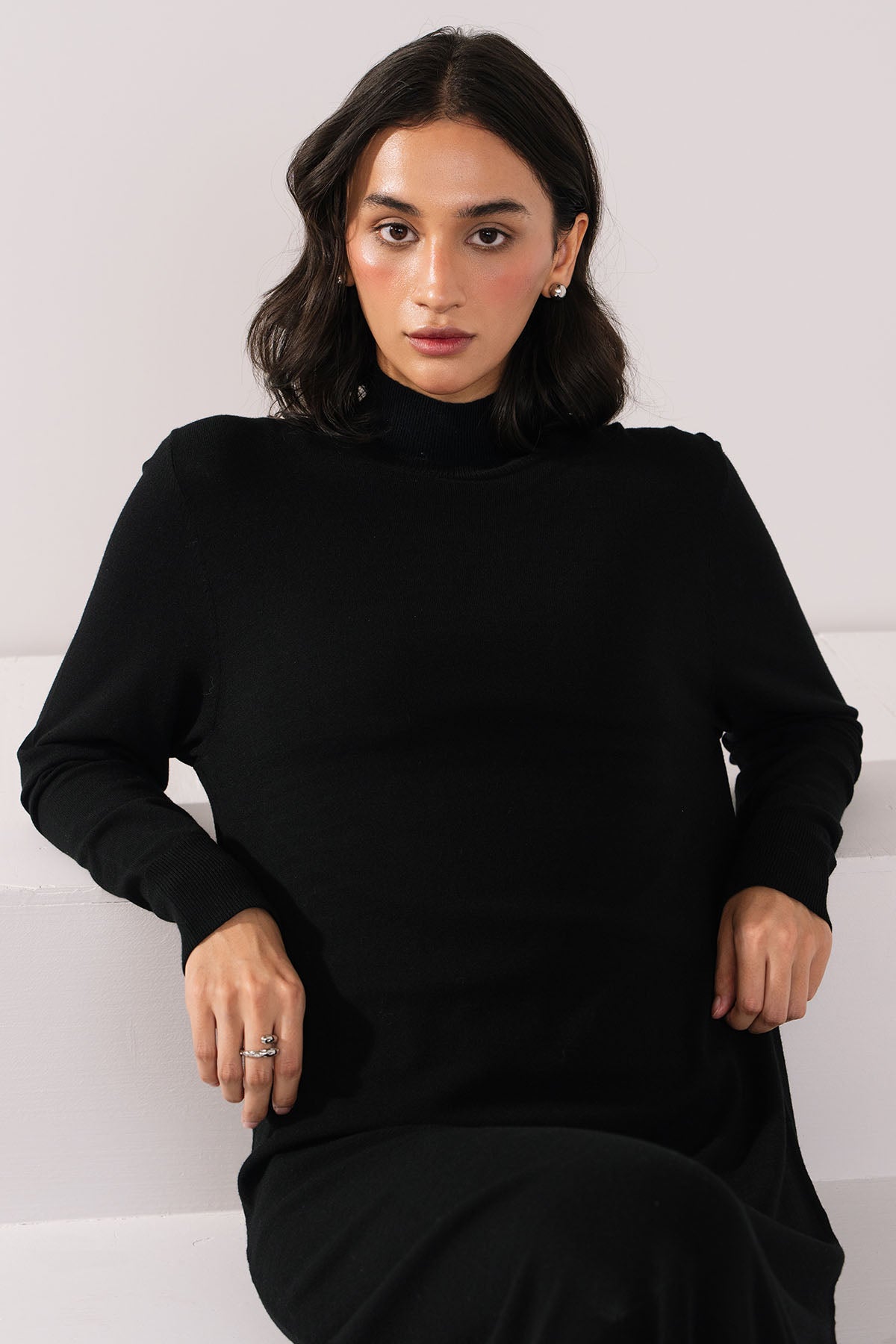 BLACK KNIT LONG DRESS - KNIT WEAR