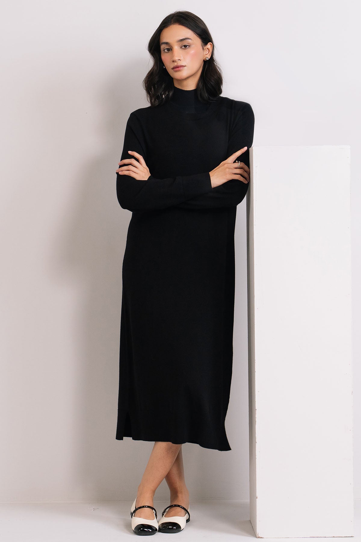 BLACK KNIT LONG DRESS - KNIT WEAR