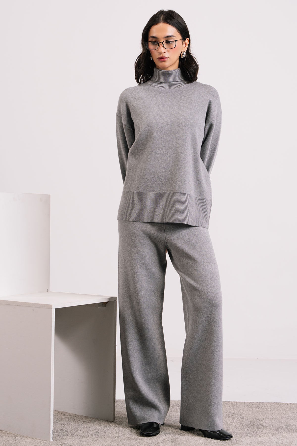 STONE GREY CO-ORD SET - KNIT WEAR