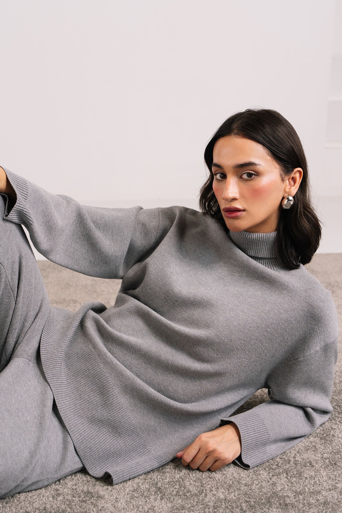 STONE GREY CO-ORD SET - KNIT WEAR