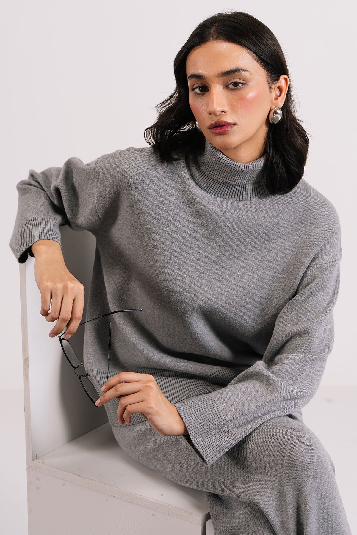 STONE GREY CO-ORD SET - KNIT WEAR