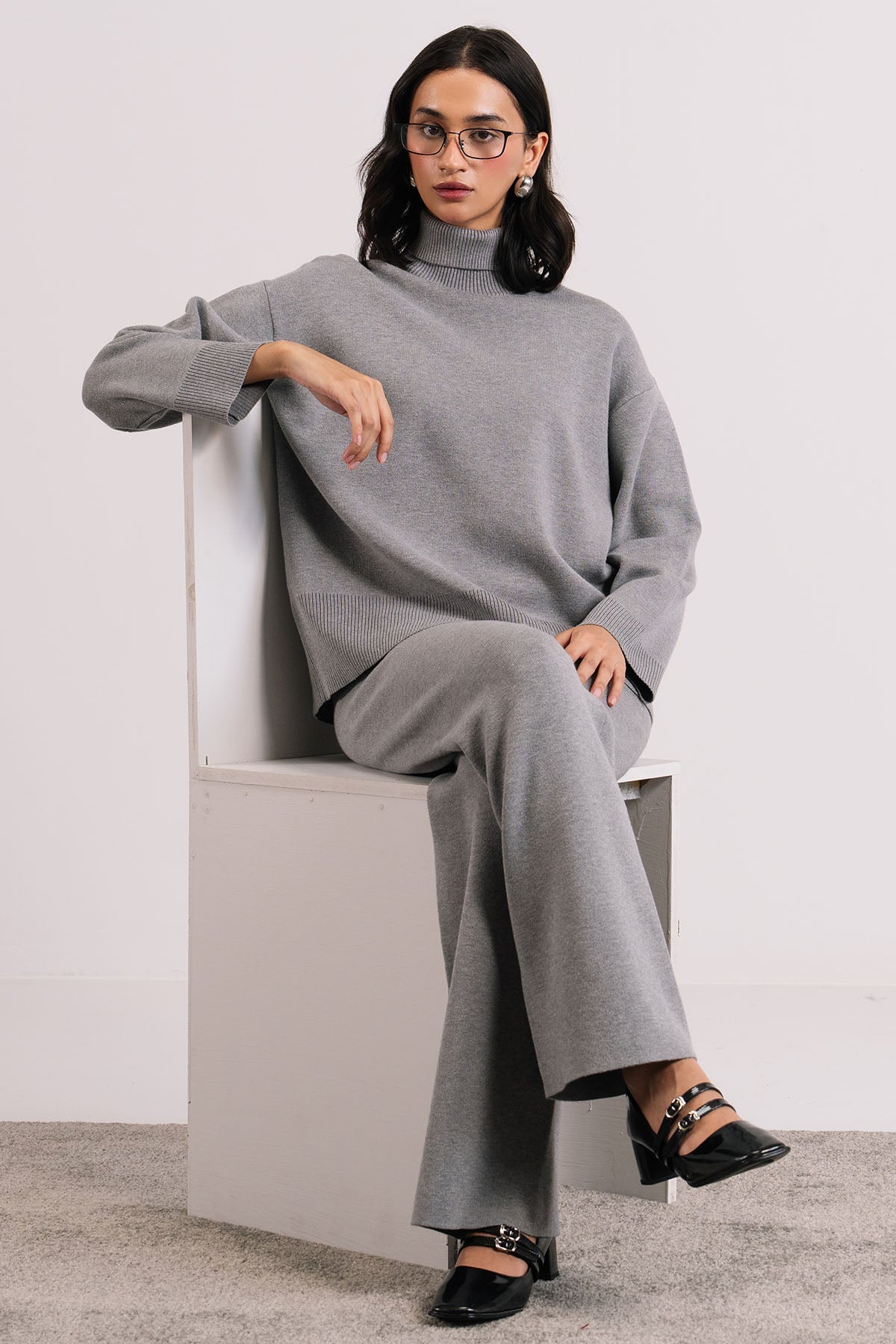 STONE GREY CO-ORD SET - KNIT WEAR