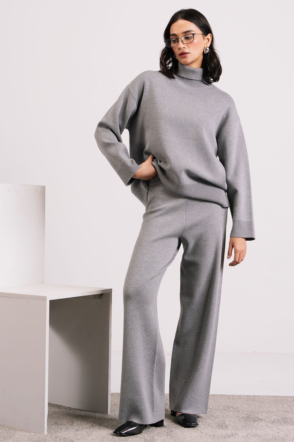 STONE GREY CO-ORD SET - KNIT WEAR