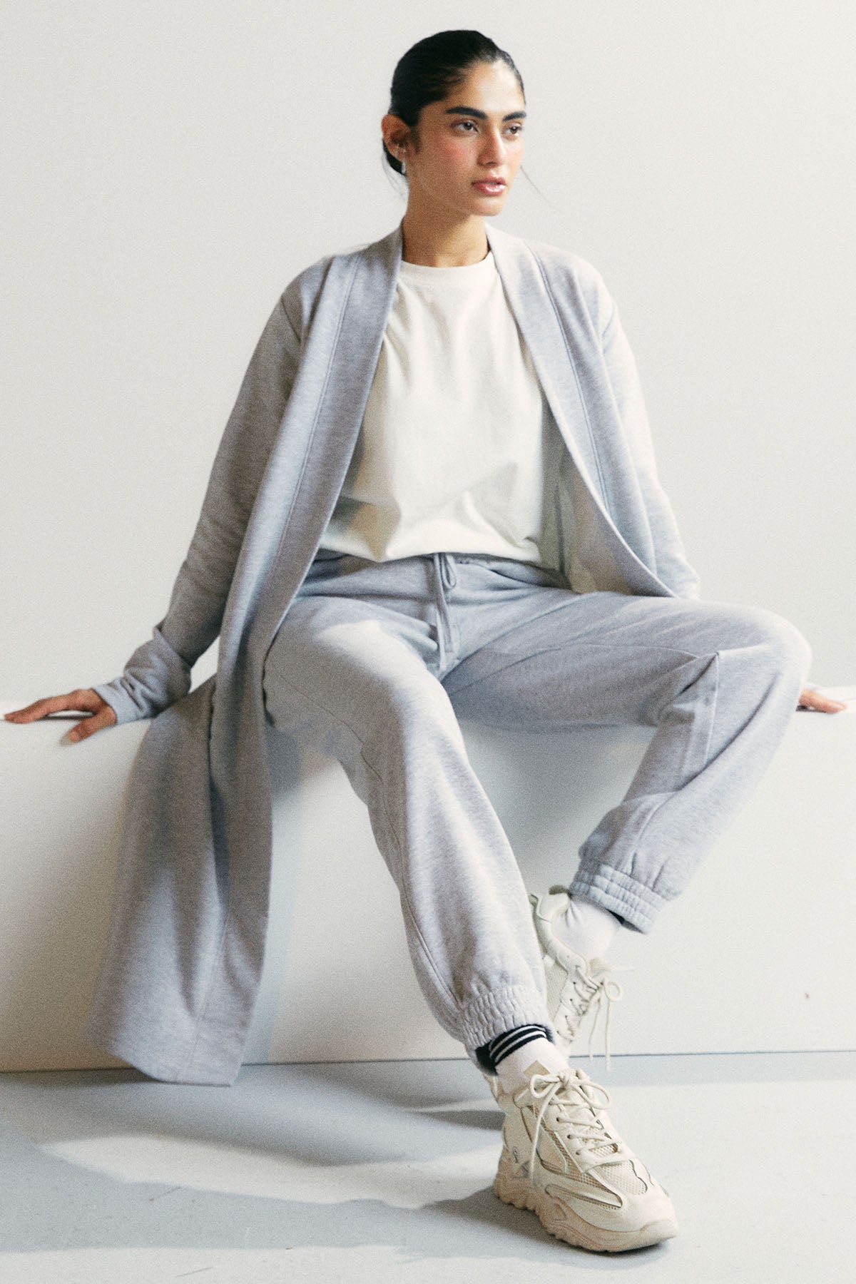 BASIC LONG CARDIGAN - PIMA TERRY