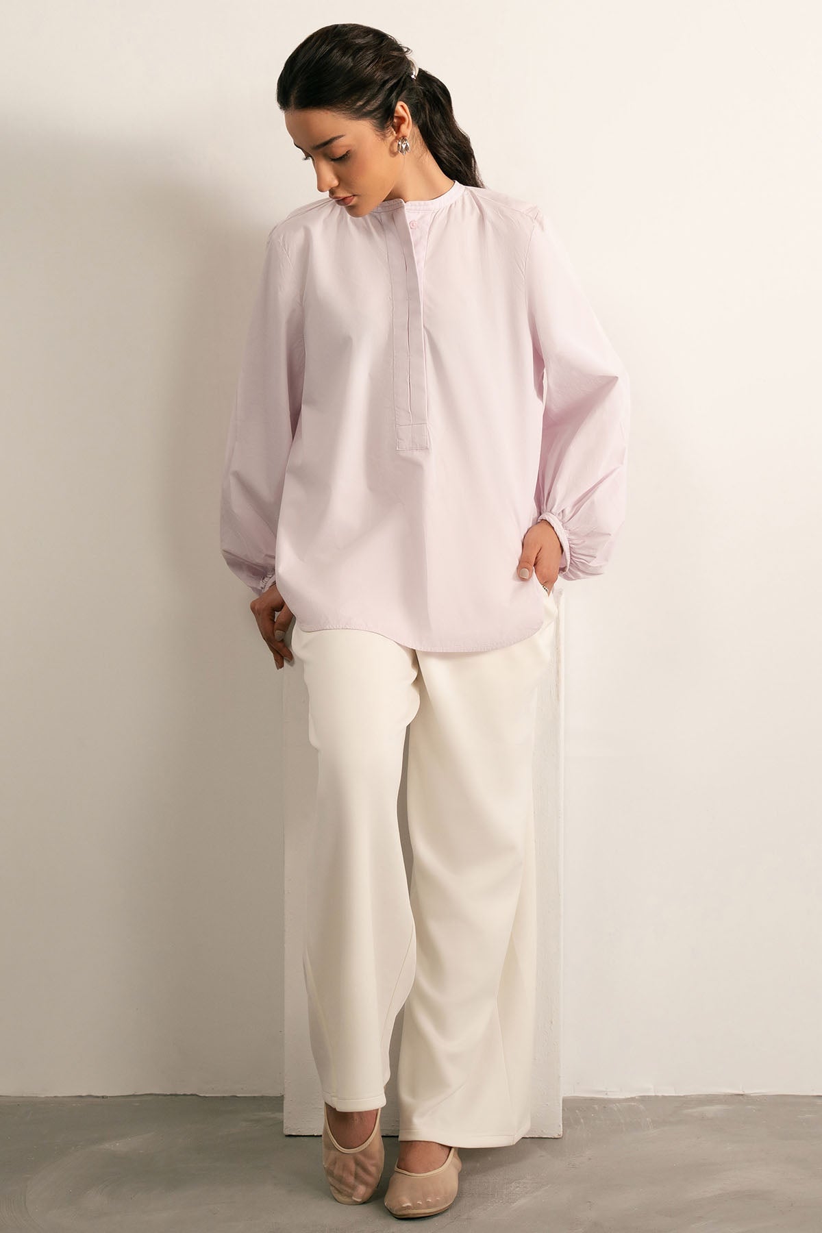 BALLOON SLEEVE POPLIN SHIRT