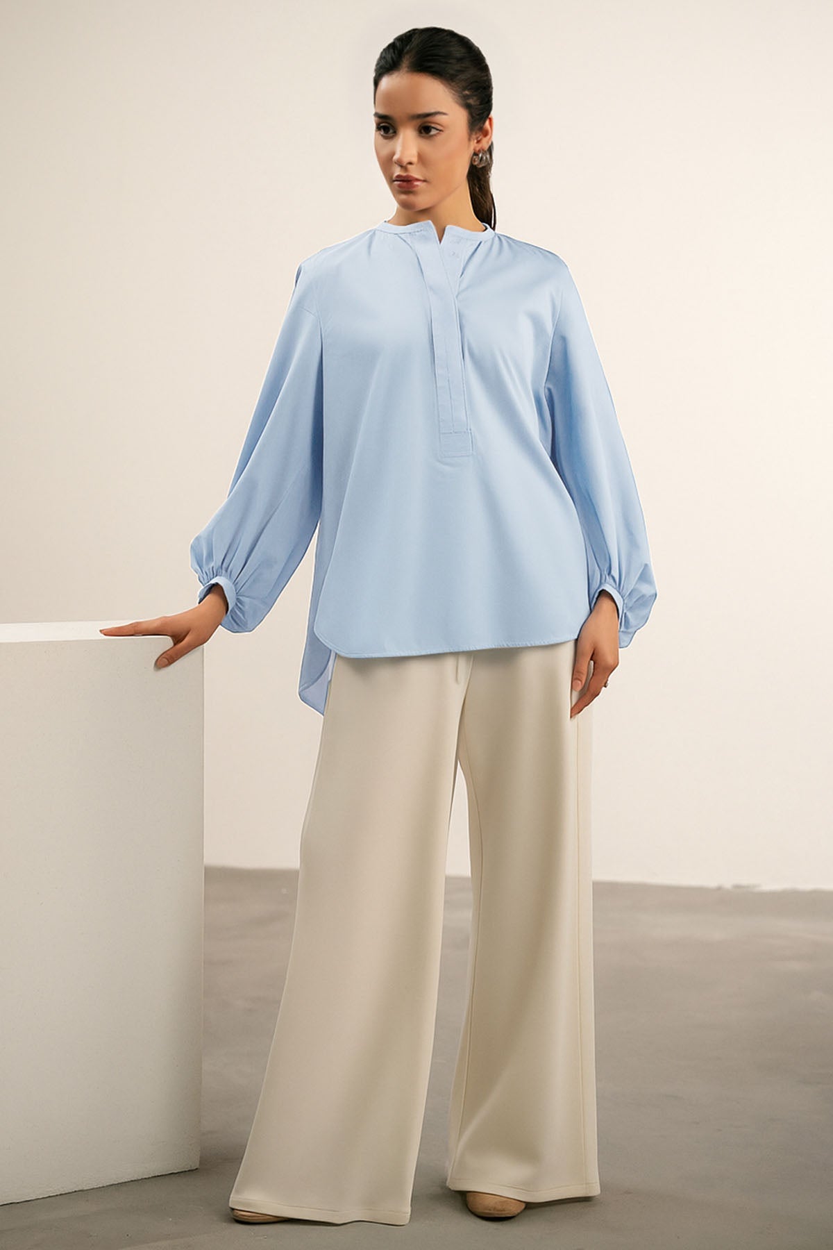 BALLOON SLEEVE POPLIN SHIRT
