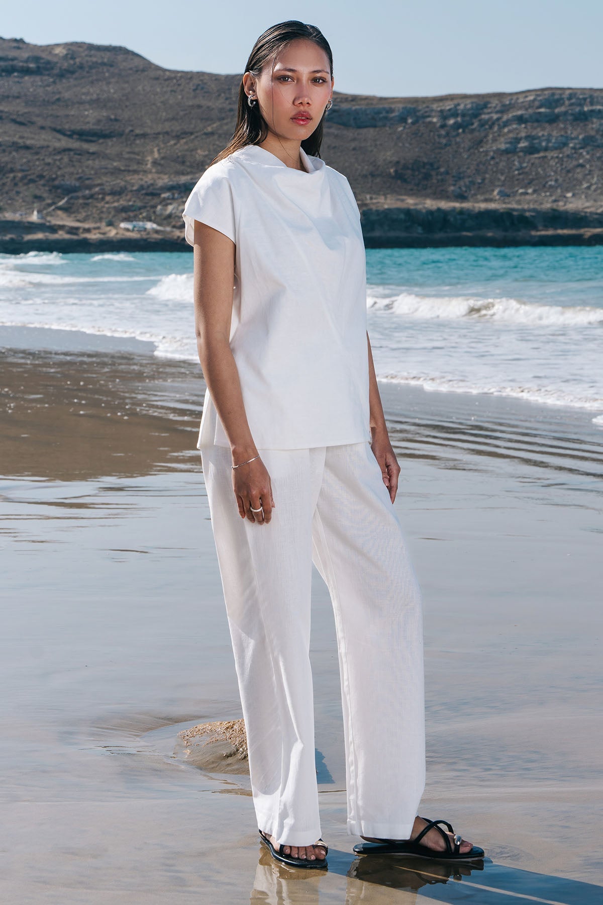 COWL NECK LINEN TOP