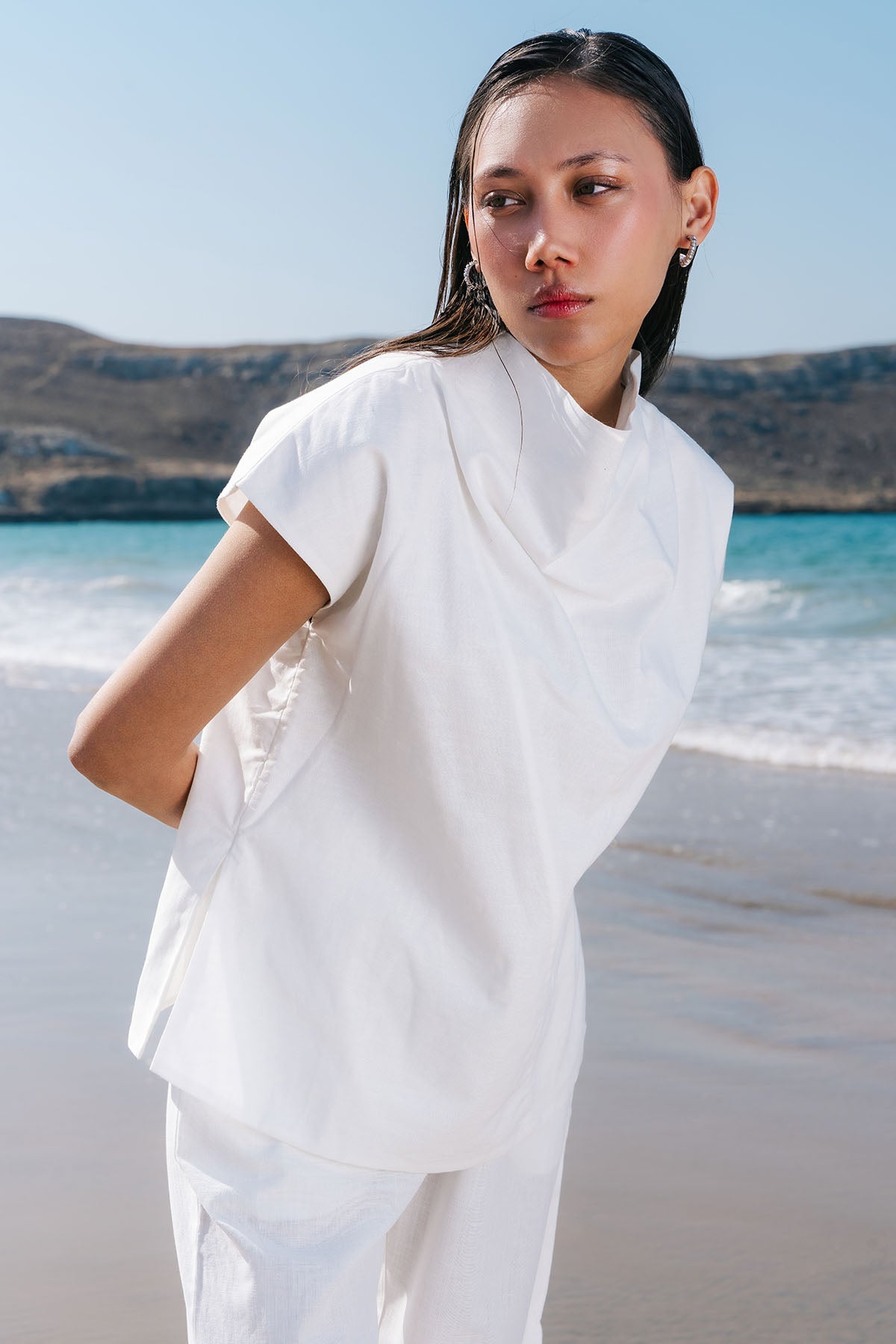 COWL NECK LINEN TOP