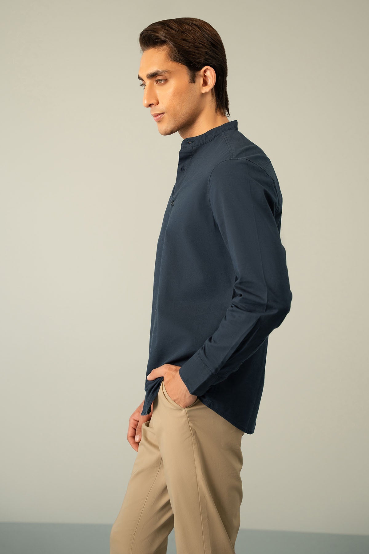 BAND COLLAR LINEN SHIRT