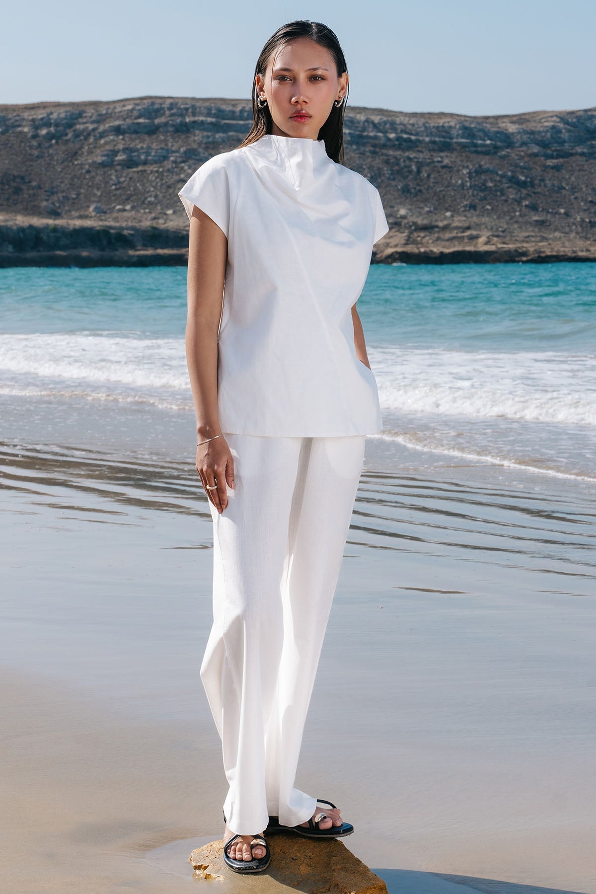 COWL NECK LINEN TOP