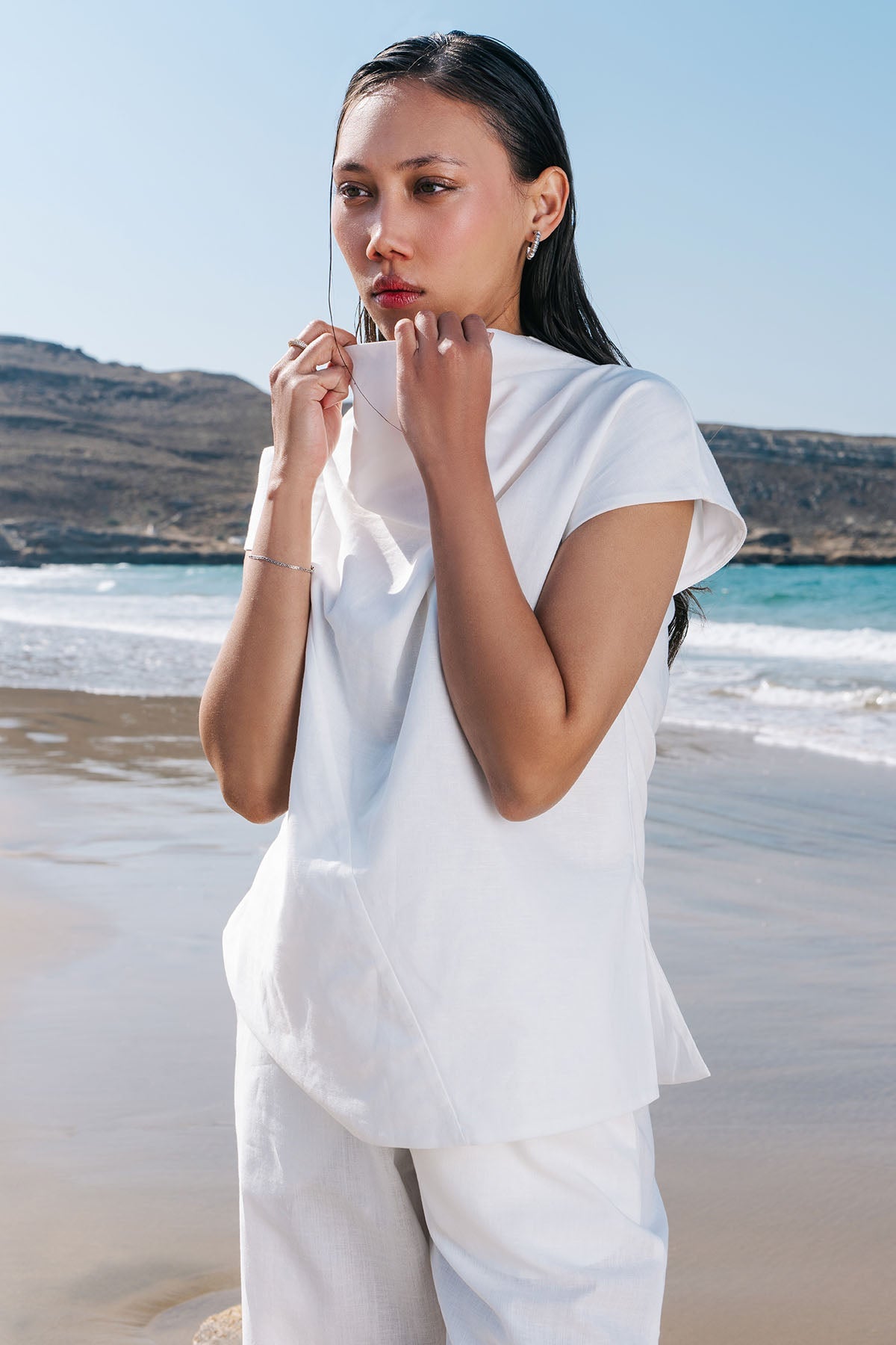 COWL NECK LINEN TOP