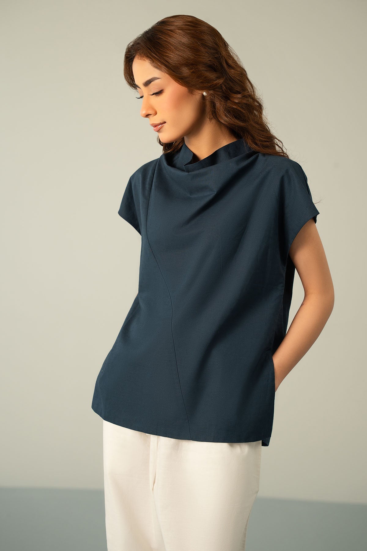 COWL NECK LINEN TOP