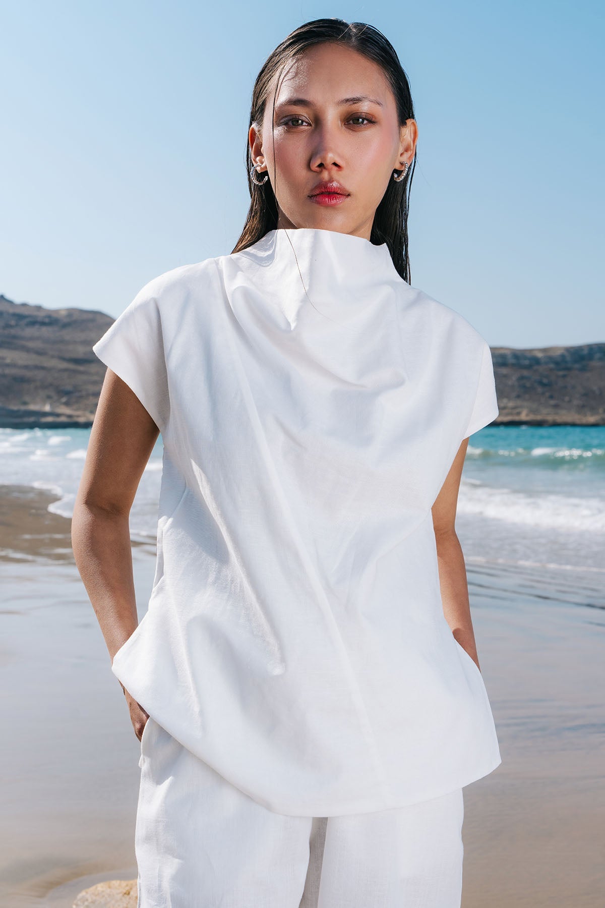 COWL NECK LINEN TOP