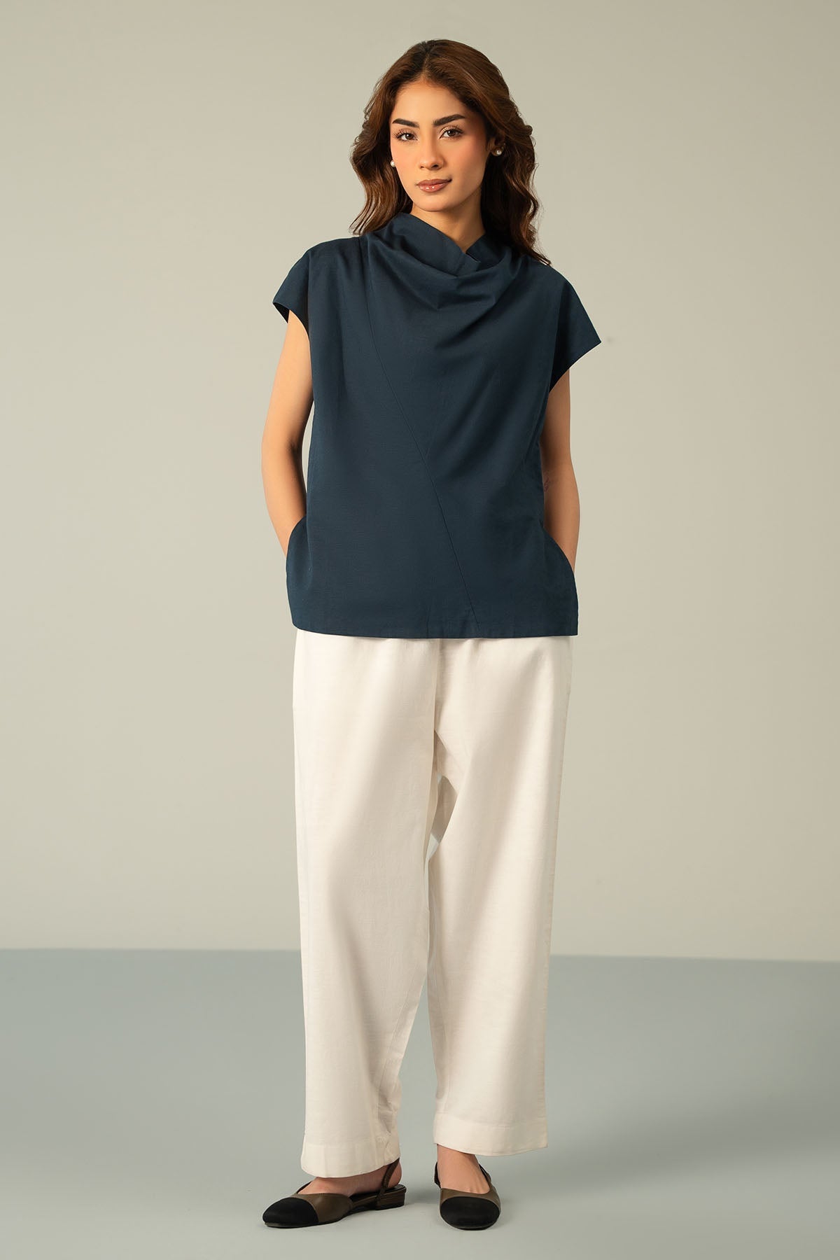 COWL NECK LINEN TOP