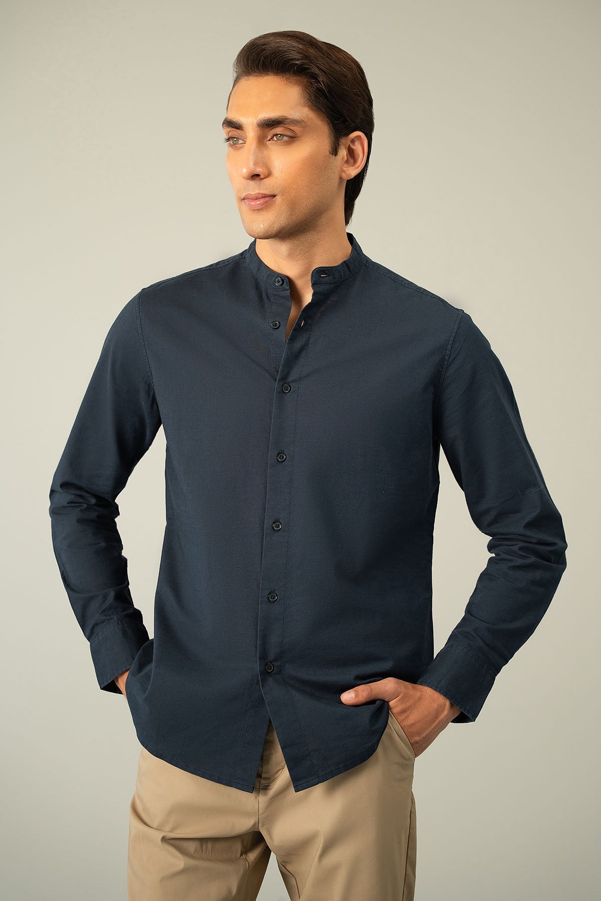BAND COLLAR LINEN SHIRT