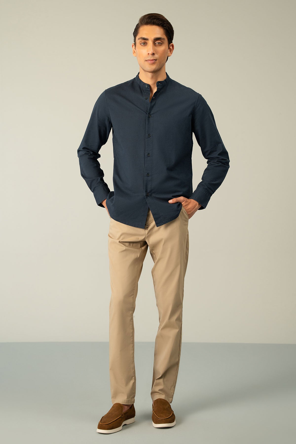 BAND COLLAR LINEN SHIRT