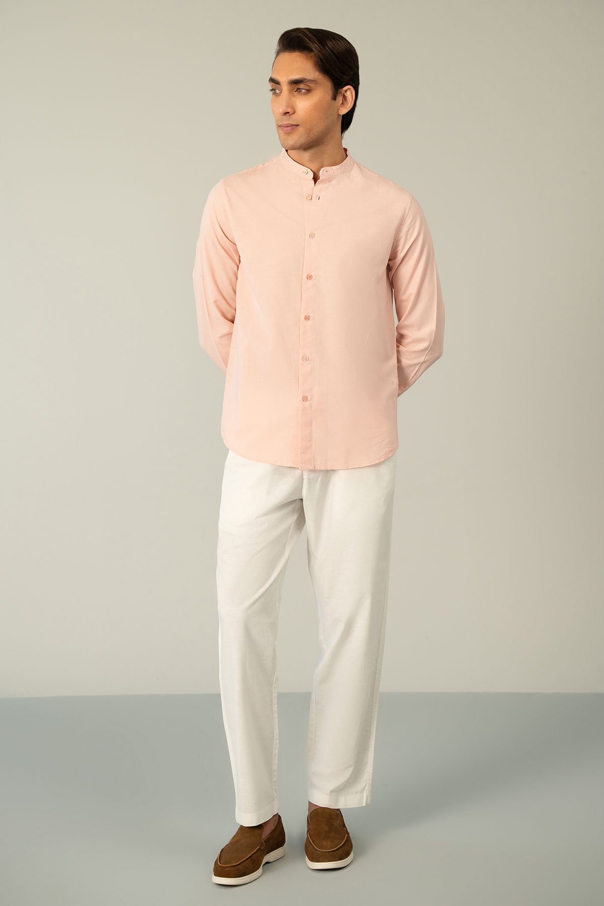 BAND COLLAR LINEN SHIRT