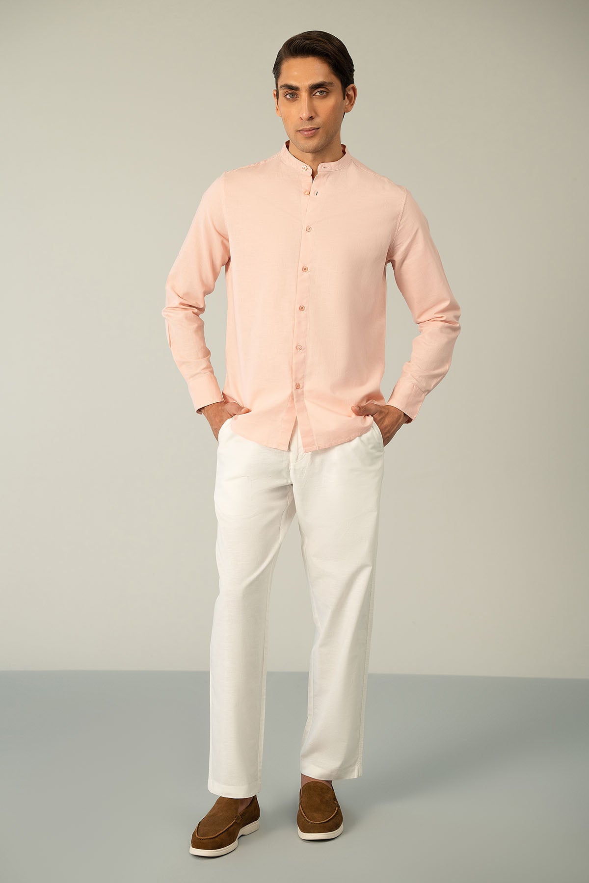 BAND COLLAR LINEN SHIRT