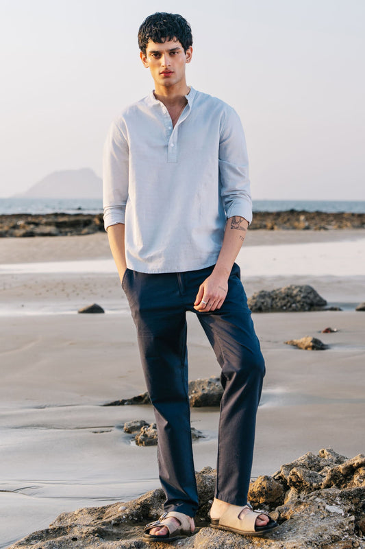 BAND COLLAR LINEN SHIRT