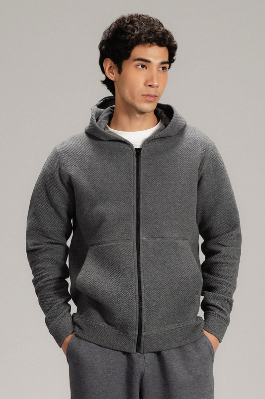 TEXTURED ZIP UP HOODIE