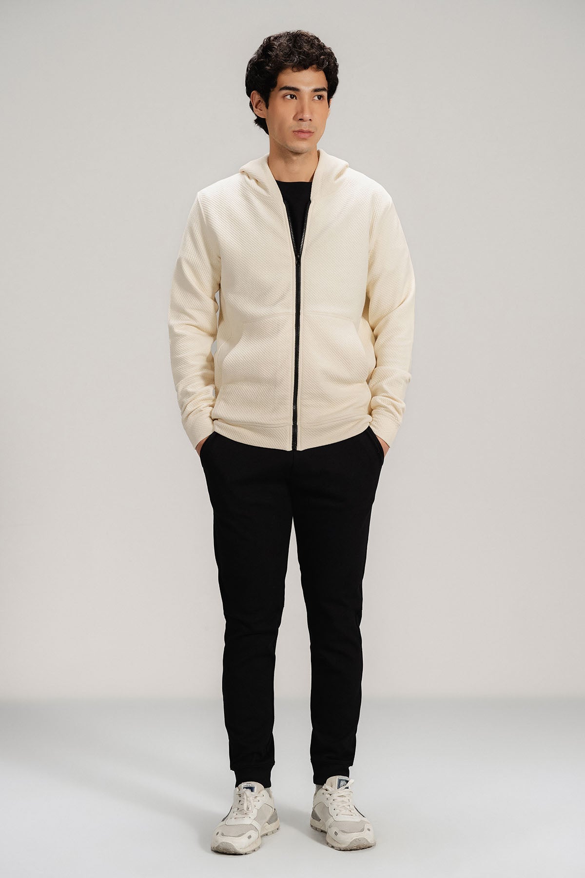 TEXTURED ZIP UP HOODIE