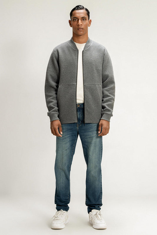TEXTURED LUXE POCKET ZIP UP JACKET
