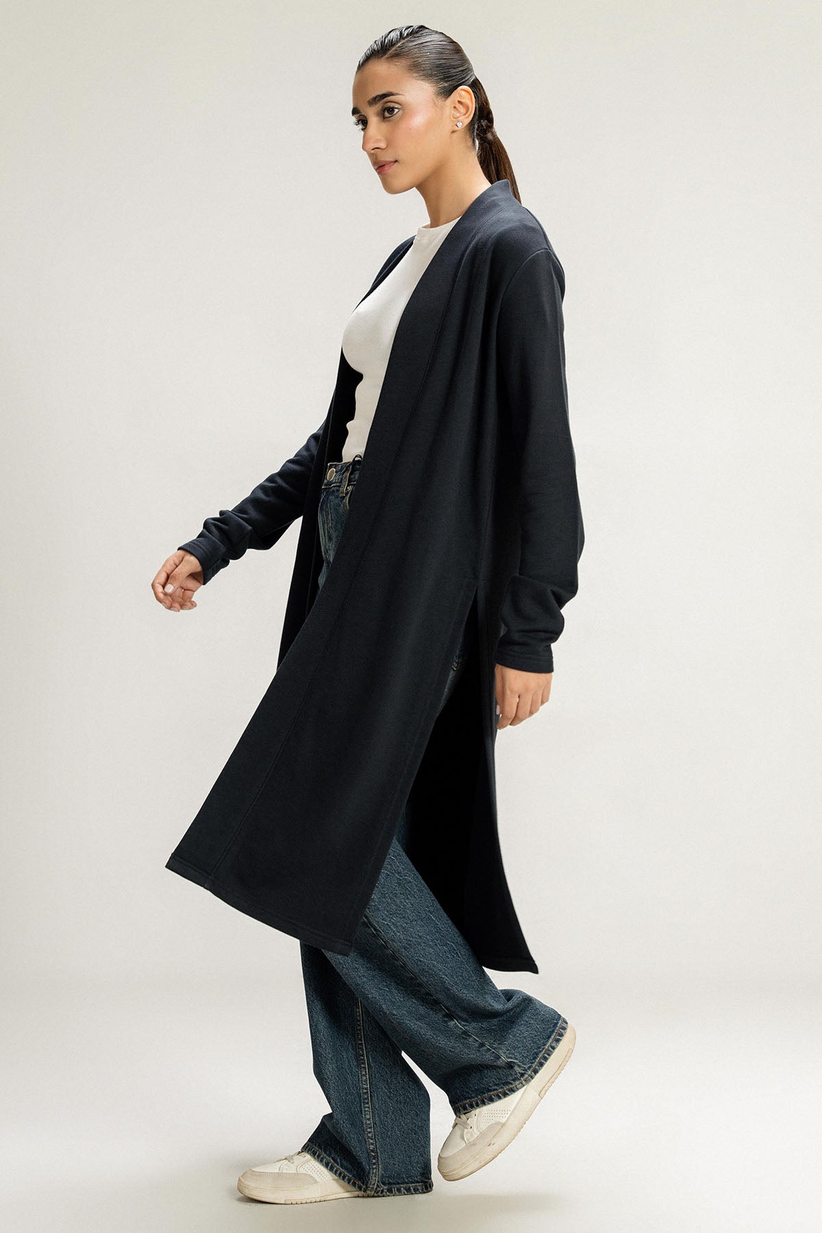 BASIC LONG CARDIGAN - PIMA TERRY