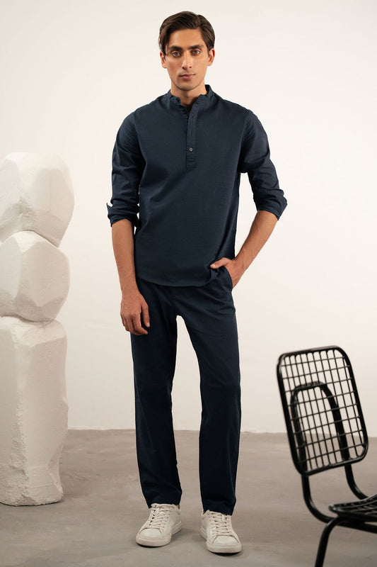BAND COLLAR LINEN SHIRT