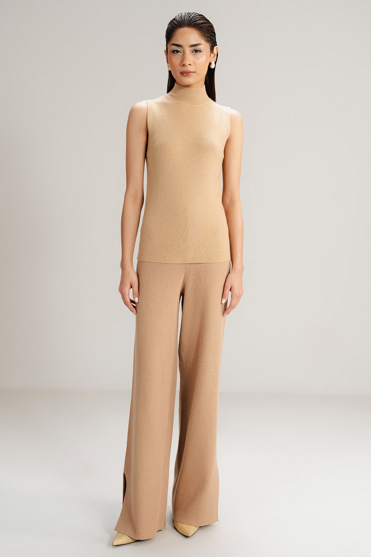 TAN MOCK NECK SWEATER - KNIT WEAR