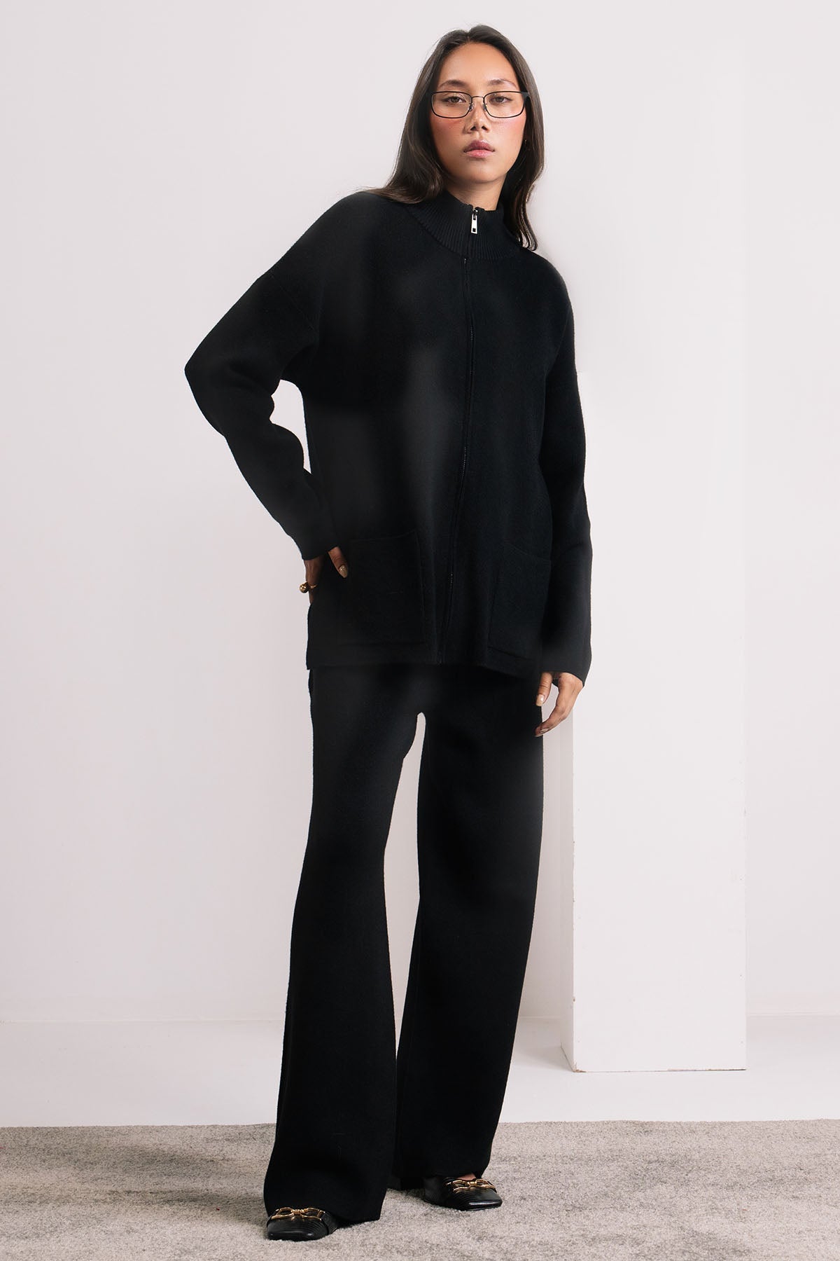 BLACK ZIP CO-ORD SET - KNIT WEAR