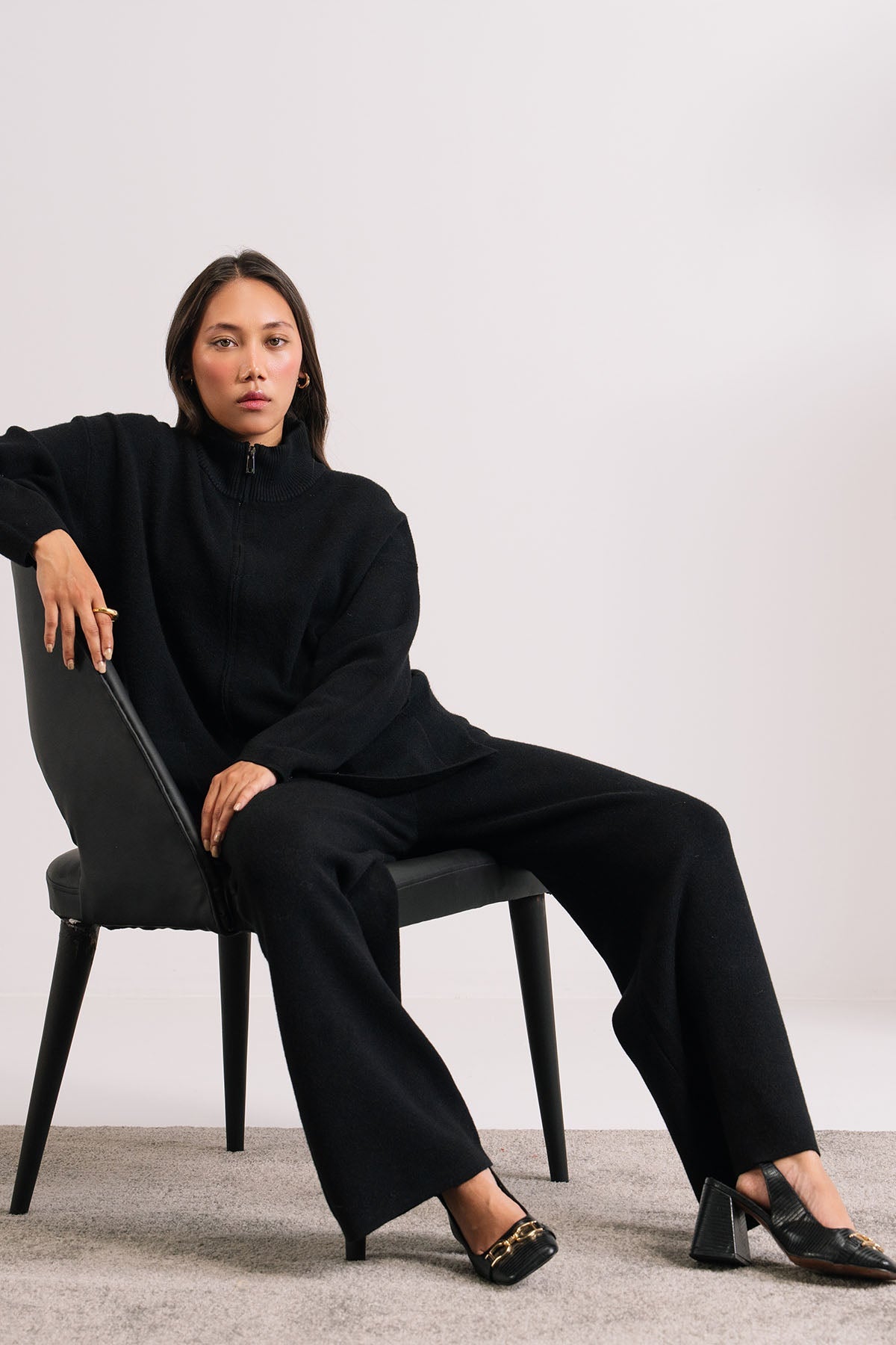 BLACK ZIP CO-ORD SET - KNIT WEAR