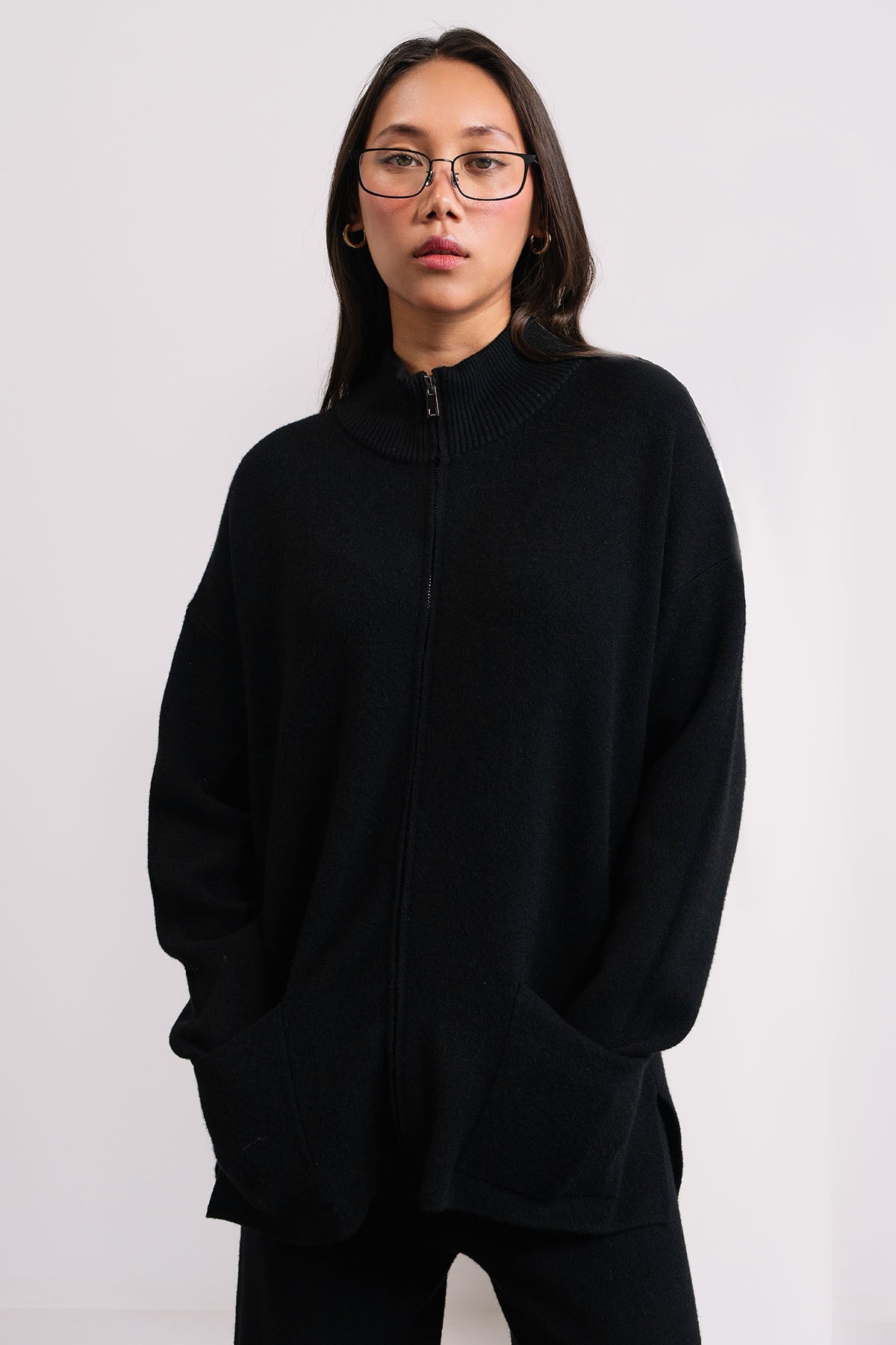 BLACK ZIP CO-ORD SET - KNIT WEAR