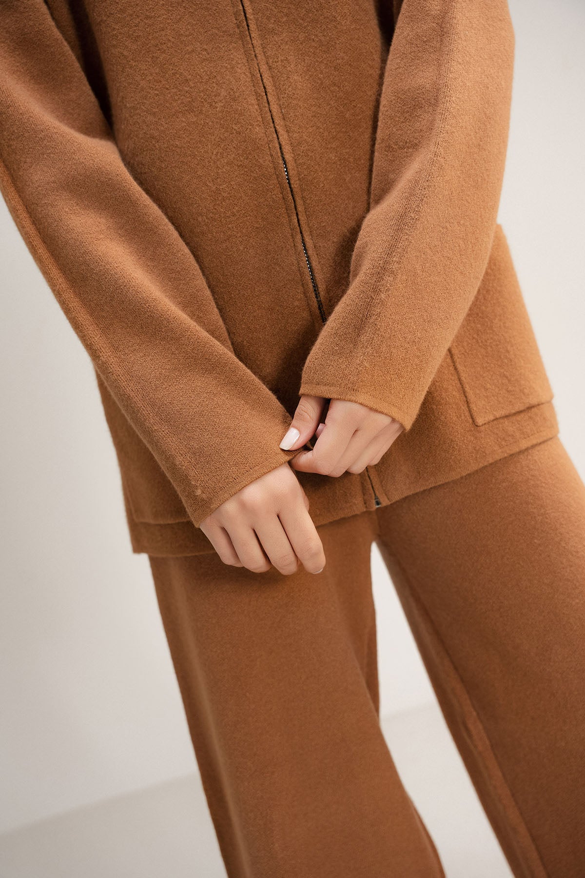 TAN ZIP CO-ORD SET - KNIT WEAR