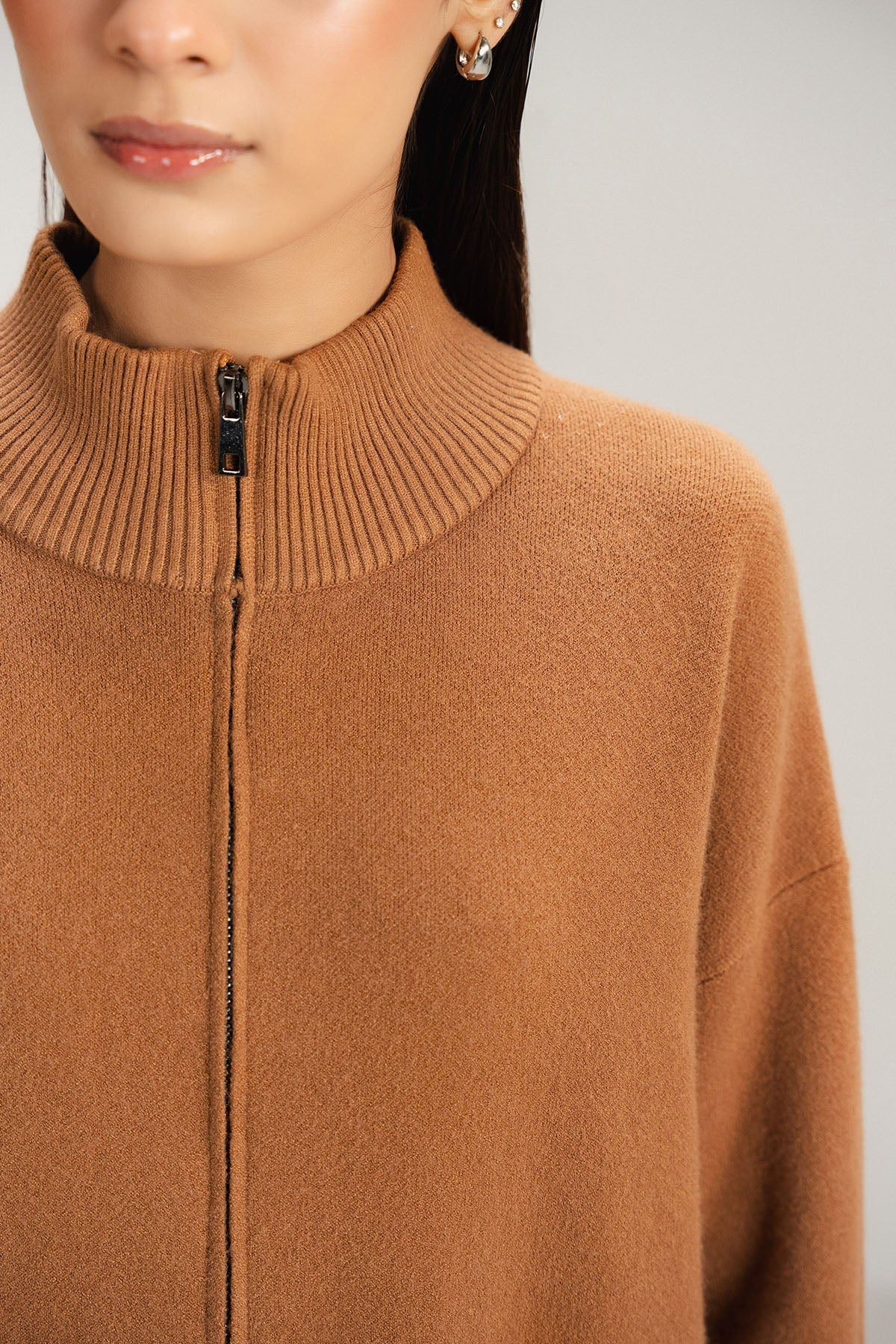 TAN ZIP CO-ORD SET - KNIT WEAR