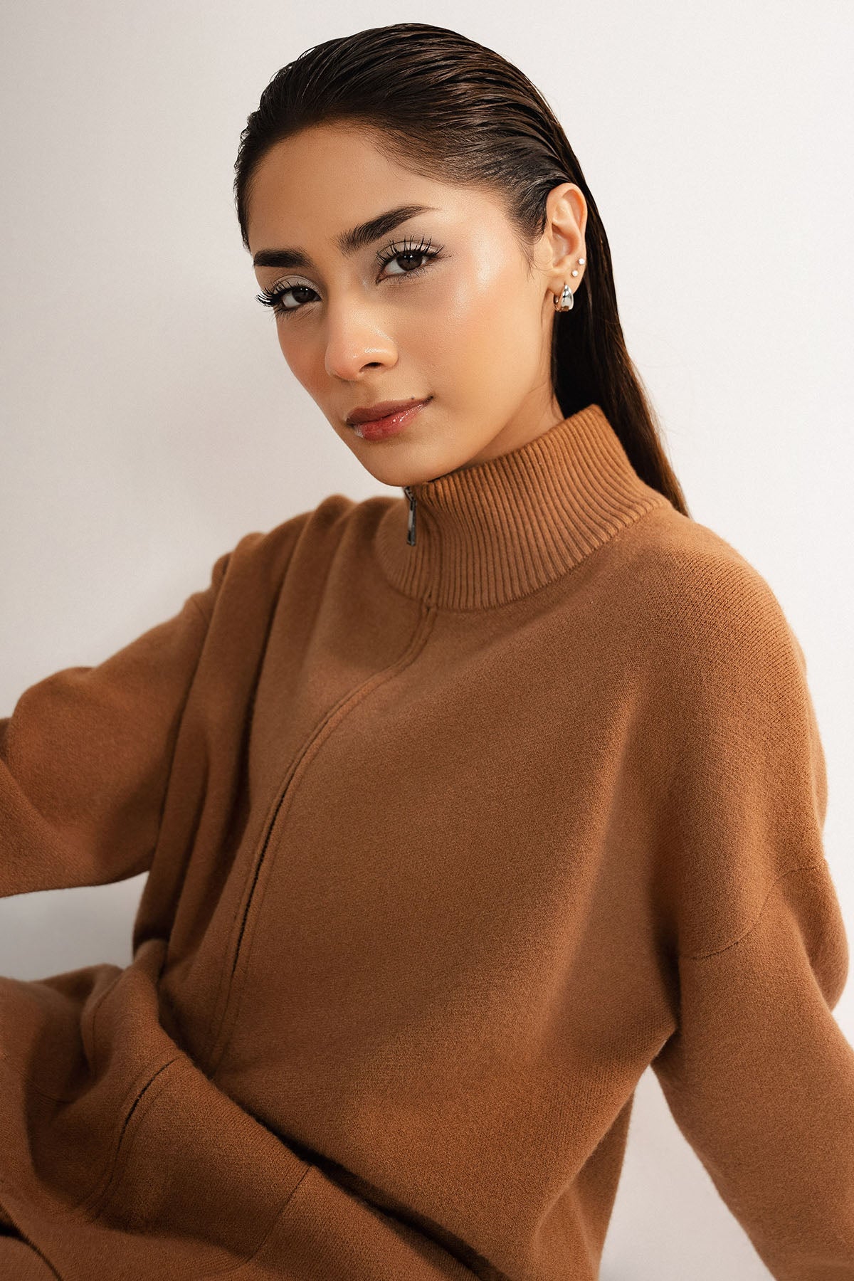 TAN ZIP CO-ORD SET - KNIT WEAR