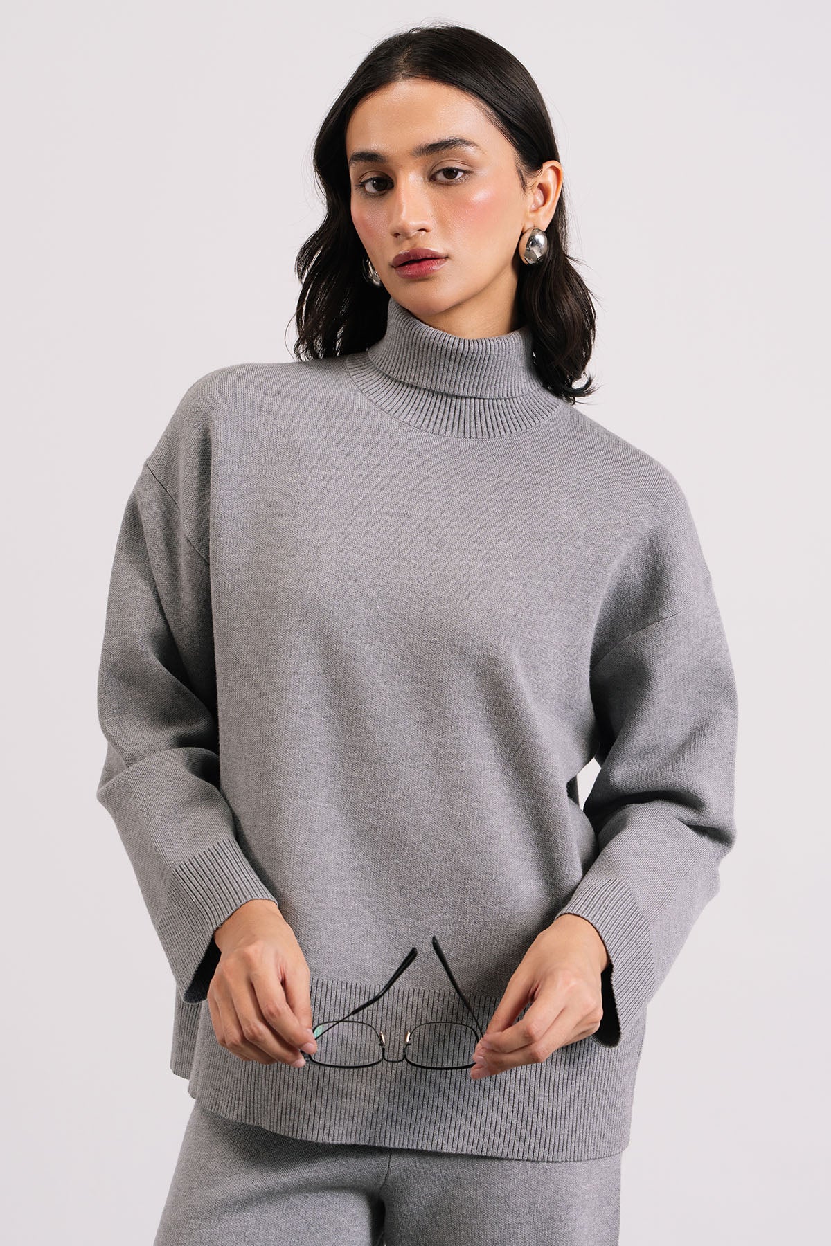 STONE GREY CO-ORD SET - KNIT WEAR