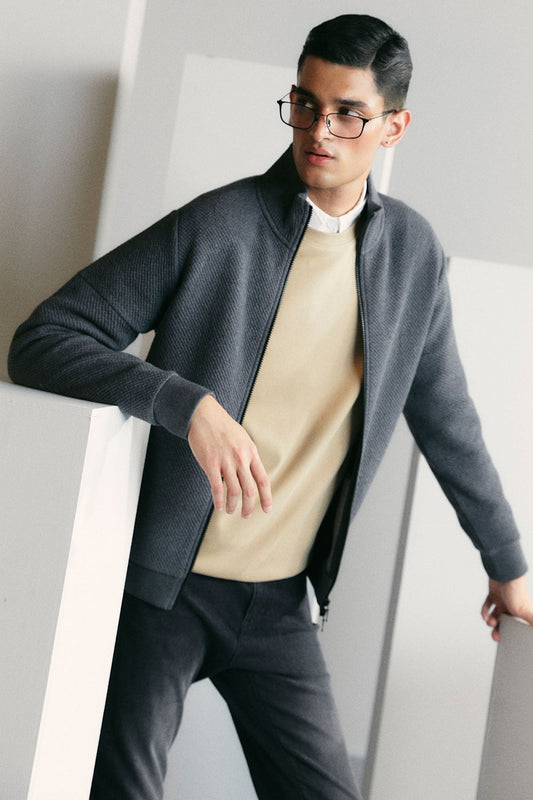 TEXTURED LUXE ZIP UP JACKET